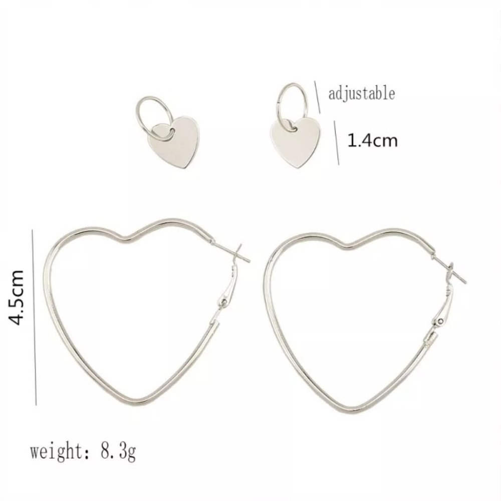 2Pair Double Heart Hoop Dangle Earrings - Picture 2 of 7